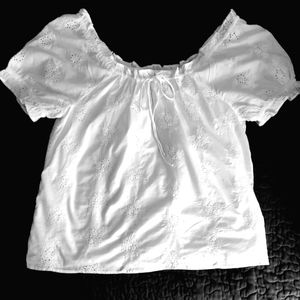 NWT J Crew 100% Cotton White Eyelet Peasant Blouse, medium